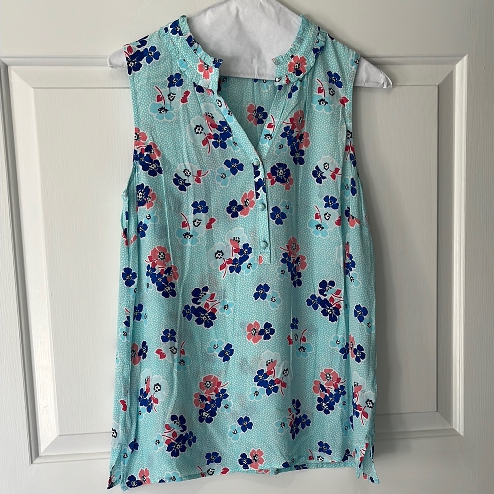 Talbots Green Button Down Sleeveless Blouse with V-neck